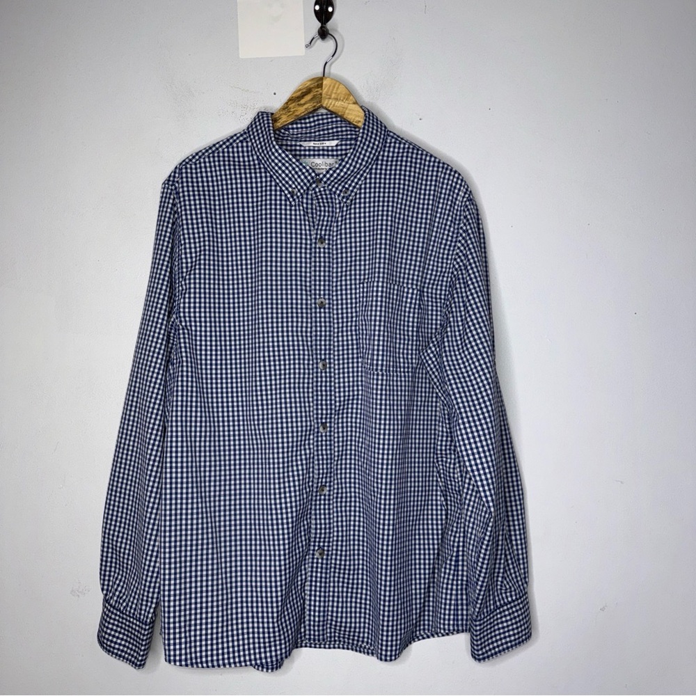 coolibar upf 50 mens Collar Button Down Shirt Blue White Check Size XL
